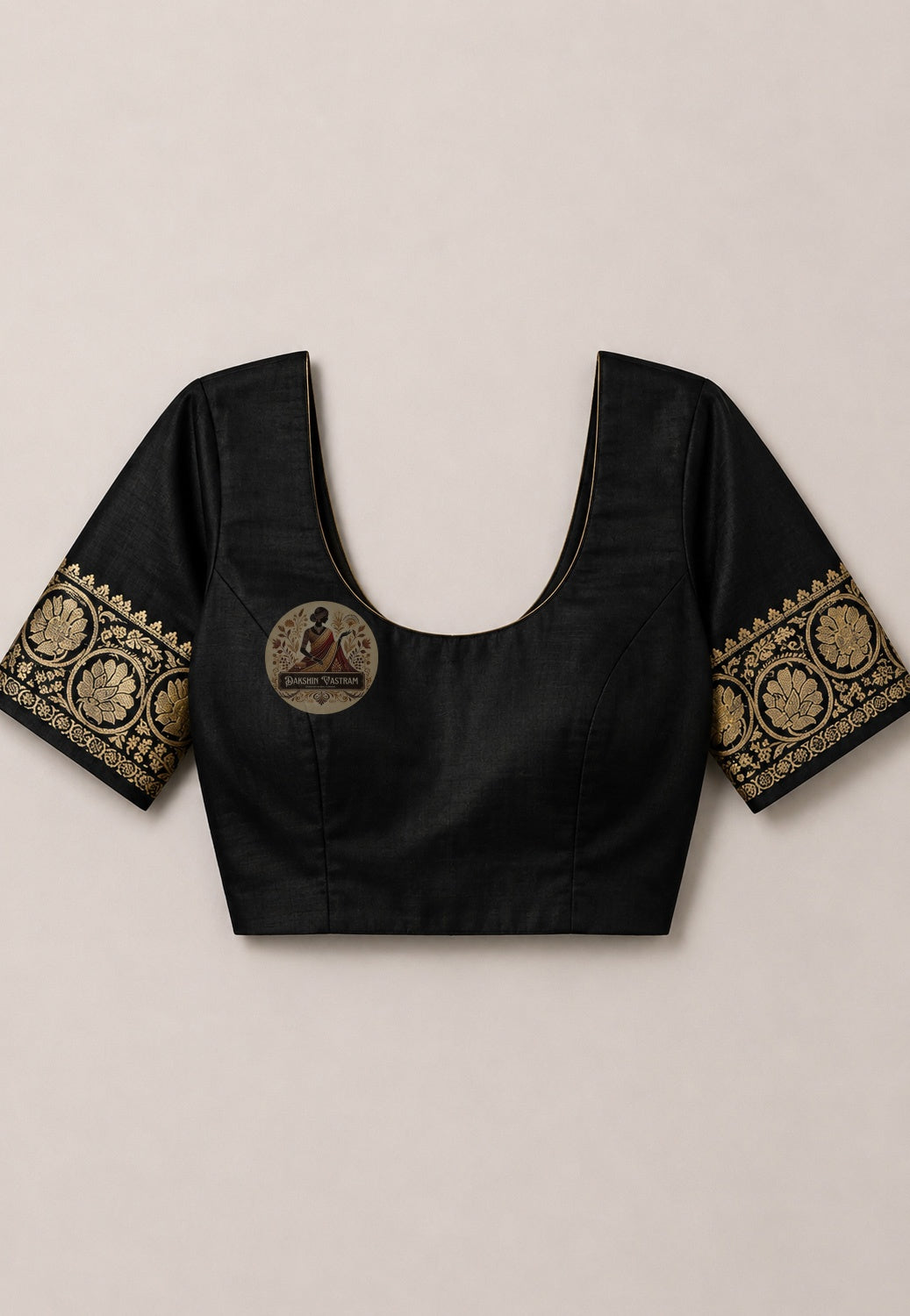 Matching unstitched blouse piece of premium Swarnachari silk saree in pure handloom silk with golden zari border trim, included with saree and ready for the threshold occasion