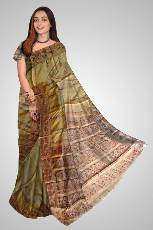 Buy Swarnachari Saree online – Front view showcasing zari motifs and silk drape
