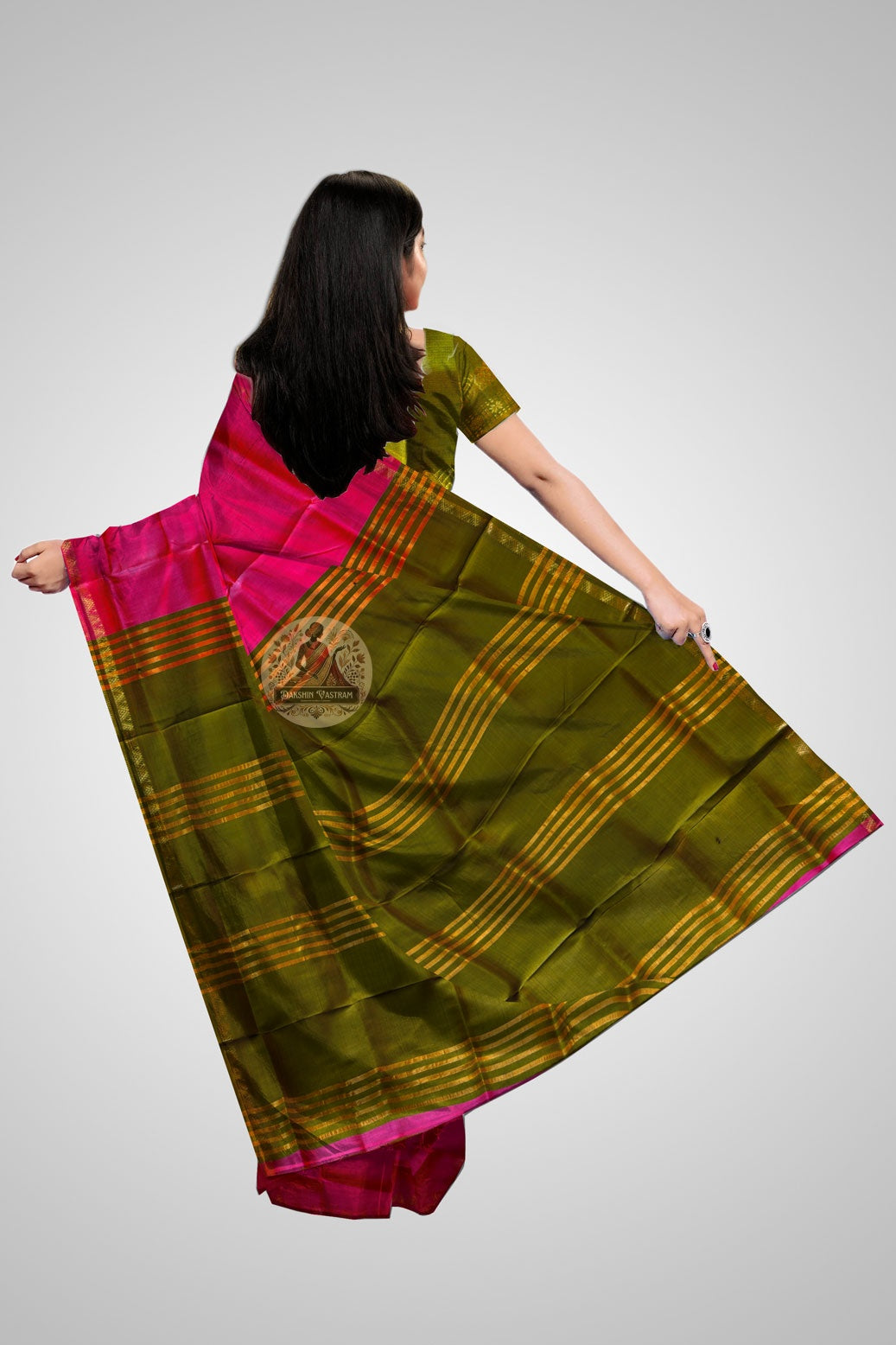 Buy Mulberry Katan Silk Saree – rear view with elegant fall