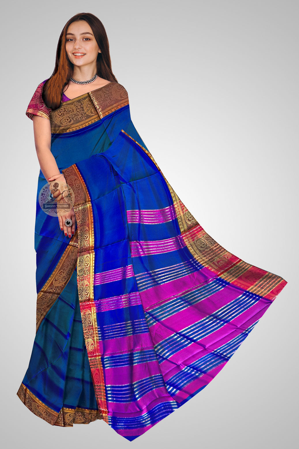 Buy Pure Katan Silk Saree online – Front view of full saree drape