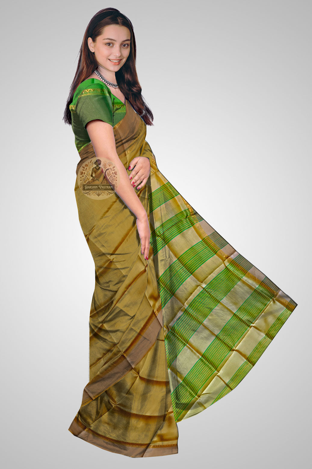 Shop Katan Silk Saree online – Side profile highlighting weave texture