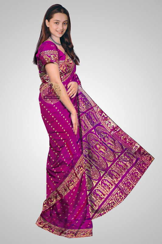 Shop Swarnachari Silk Saree online – Side profile with zari motifs