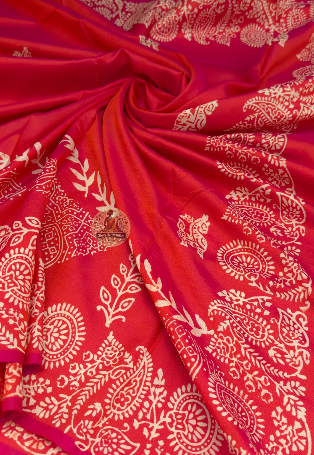 Close-up of Bishnupur Katan silk saree border motifs handwoven with weaver's precision, Bengal centuries-old visual language
