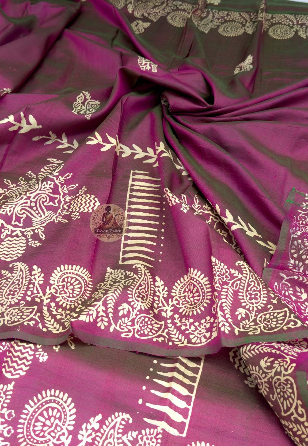 Close-up of Bishnupur Katan silk saree pallu with handwoven blooming motifs from Bankura Bengal visual tradition