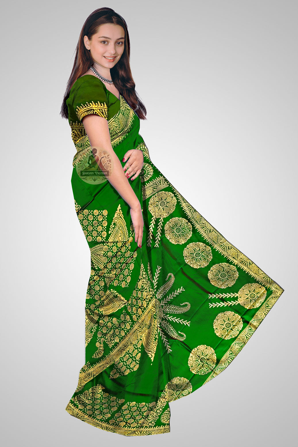 Shop Pure Katan Silk Sarees online – Side profile showing pallu details
