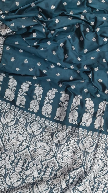 Close-up of pure Mulberry Silk weave showing natural lustre and fine texture, authentic Assam handloom saree