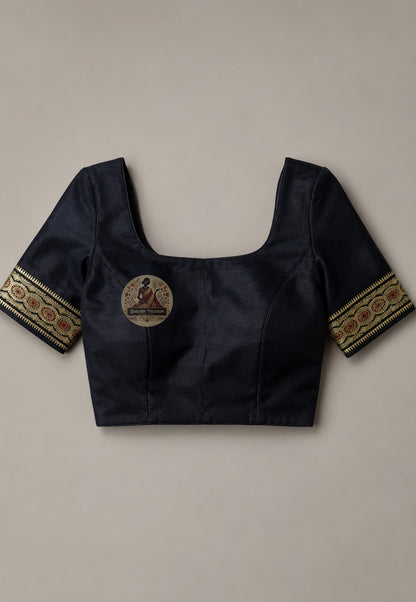Included blouse piece for Baluchari pure silk saree showing silk fabric texture and colour