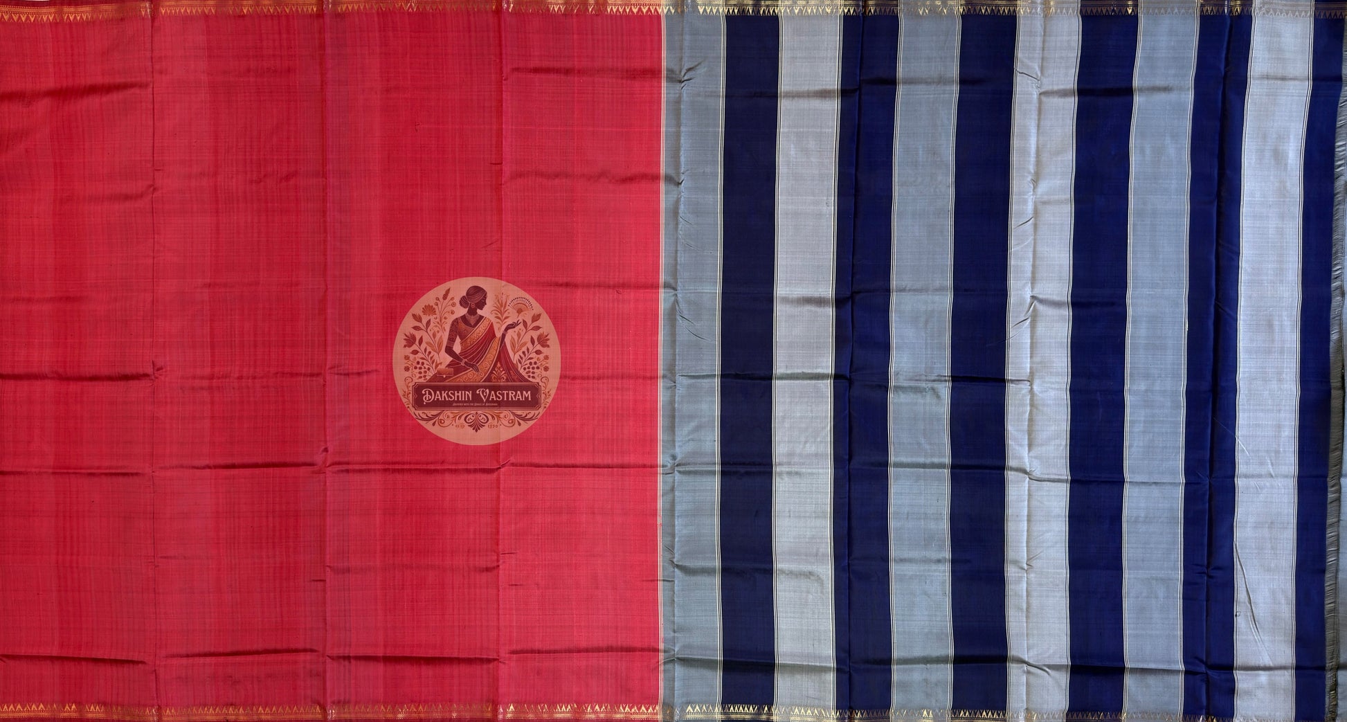 Close-up of jasmine flower butis woven into pallu of Bishnupur Katan Silk Saree, Bengal artisan handloom