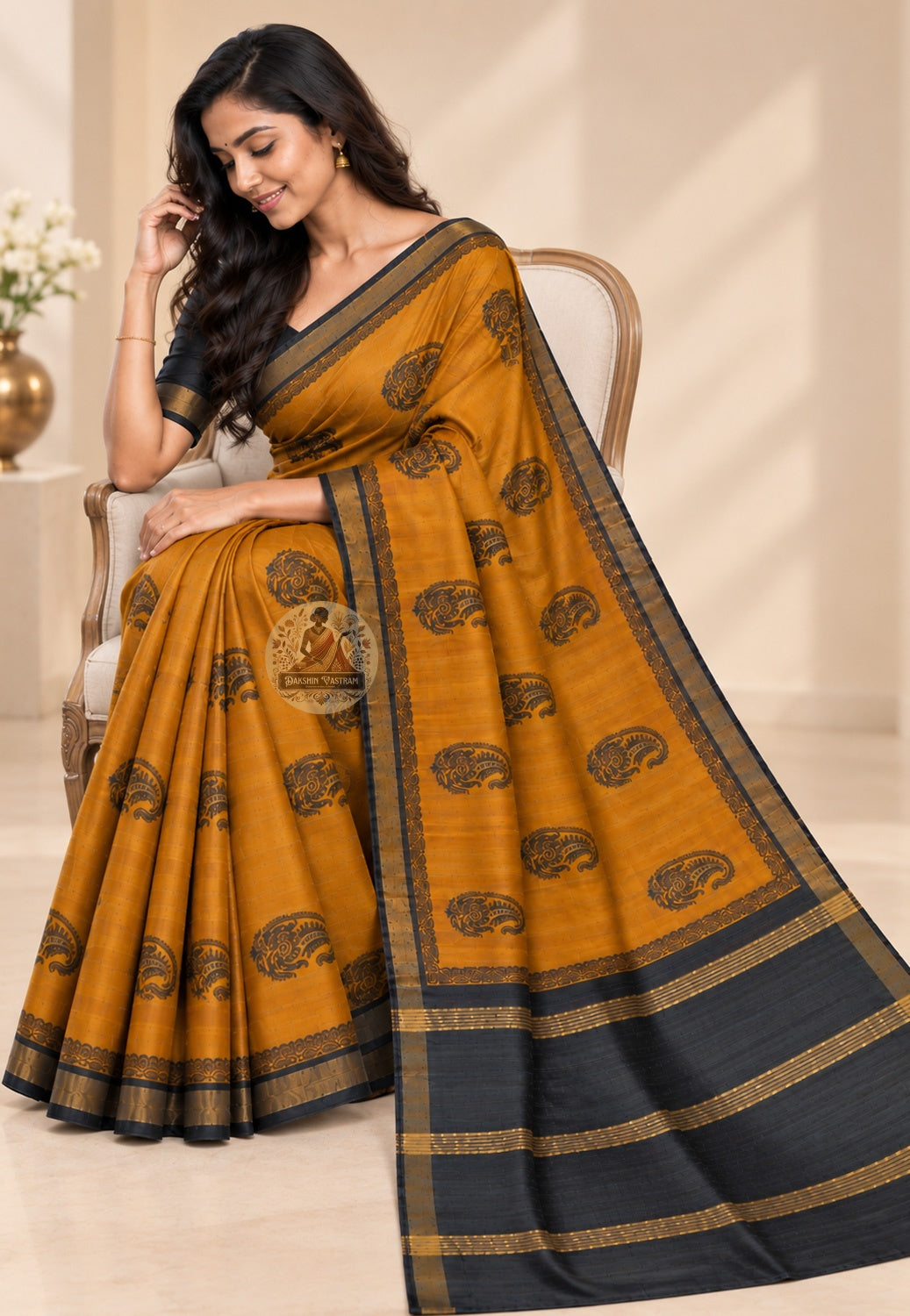 Front view of Ghicha Tussar silk handloom saree showing naturally textured pure Tussar silk surface and traditional woven motifs for Diwali and Navratri styling