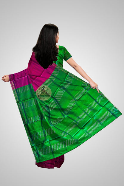 Buy Handloom Katan Silk Saree – rear angle with elegant fall