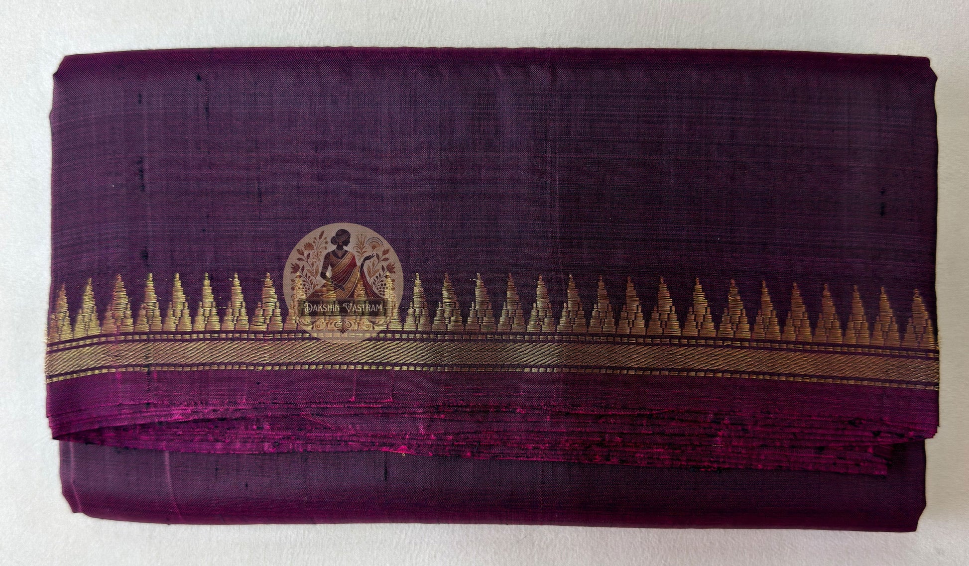 Full flat-lay of Bishnupur Pure Katan Silk Saree with matching blouse piece, handloom everyday elegance Bengal