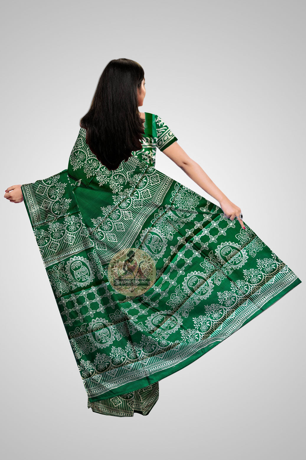 Buy Mulberry Katan Silk Saree – Rear angle highlighting elegant drape