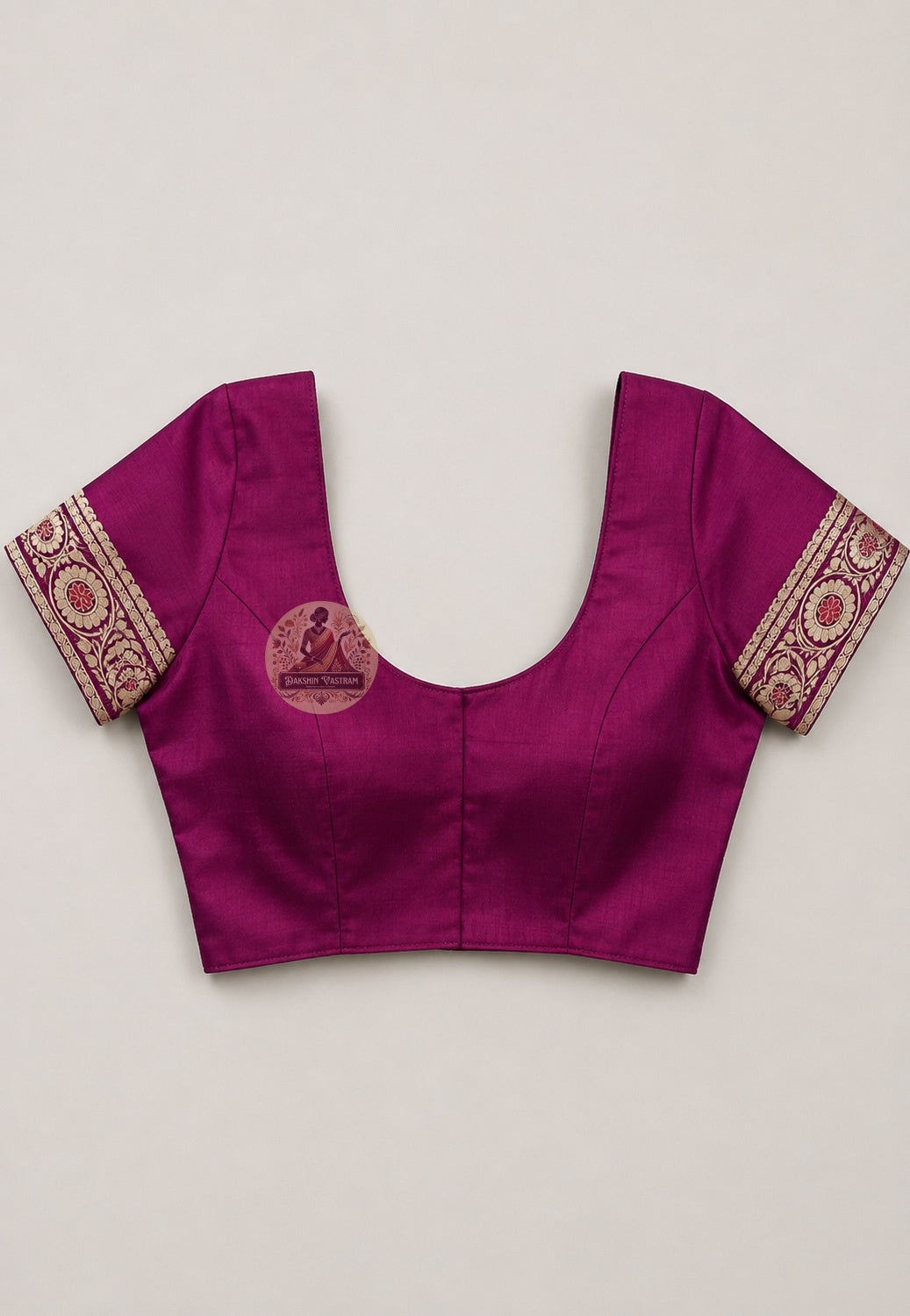 Close-up of blouse piece of premium Baluchari Silk Saree featuring hand-woven traditional border patterns in fine pure Bengal silk, part of Dakshin Vastram Durga Puja Collection 2026 — worn at moments of great significance