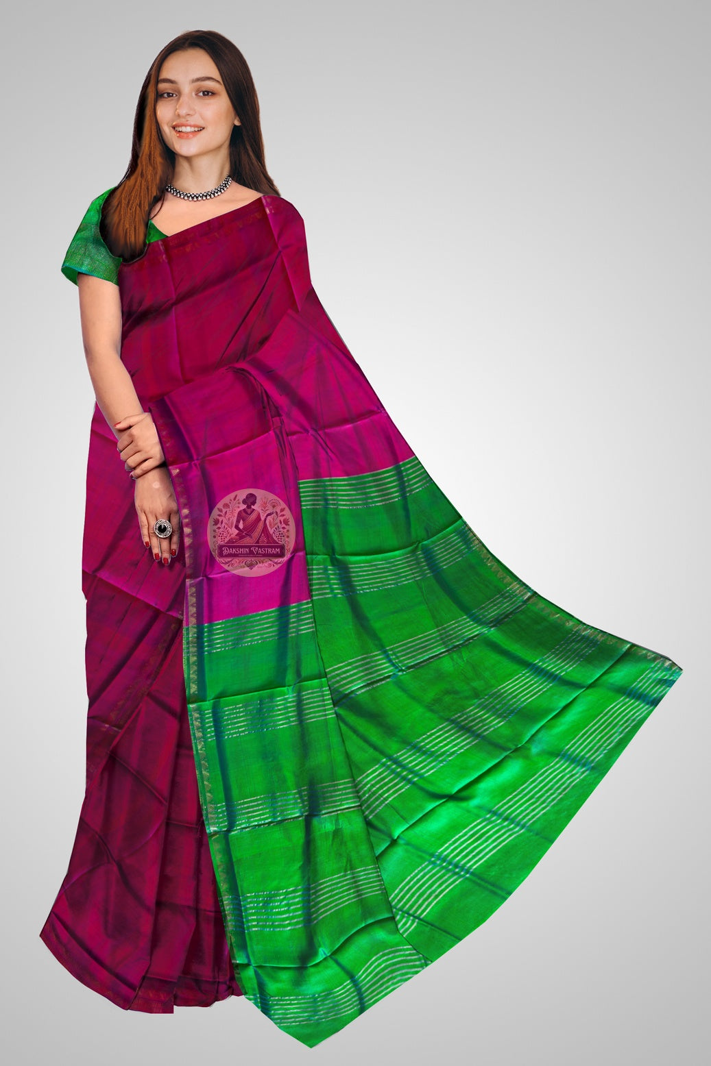 Buy Pure Katan Silk Saree online – front view of handloom silk saree