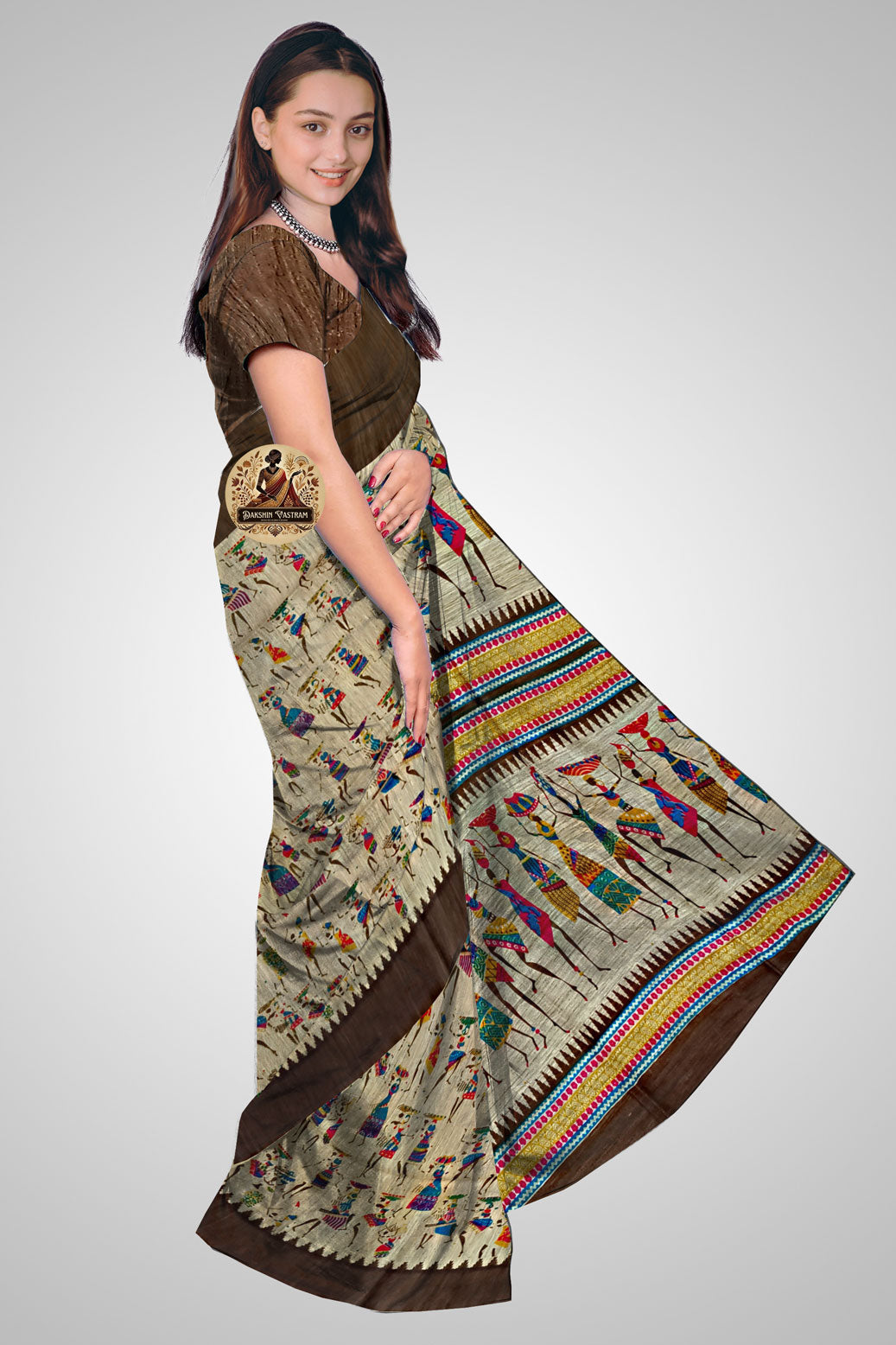 Shop Indian Tussar Sarees – Wild silk fabric side view
