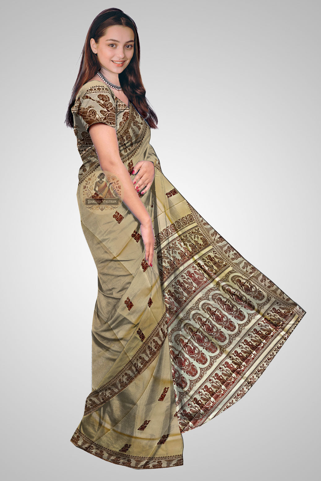 Shop Baluchari Silk Saree online – Side view of intricate handwoven pattern