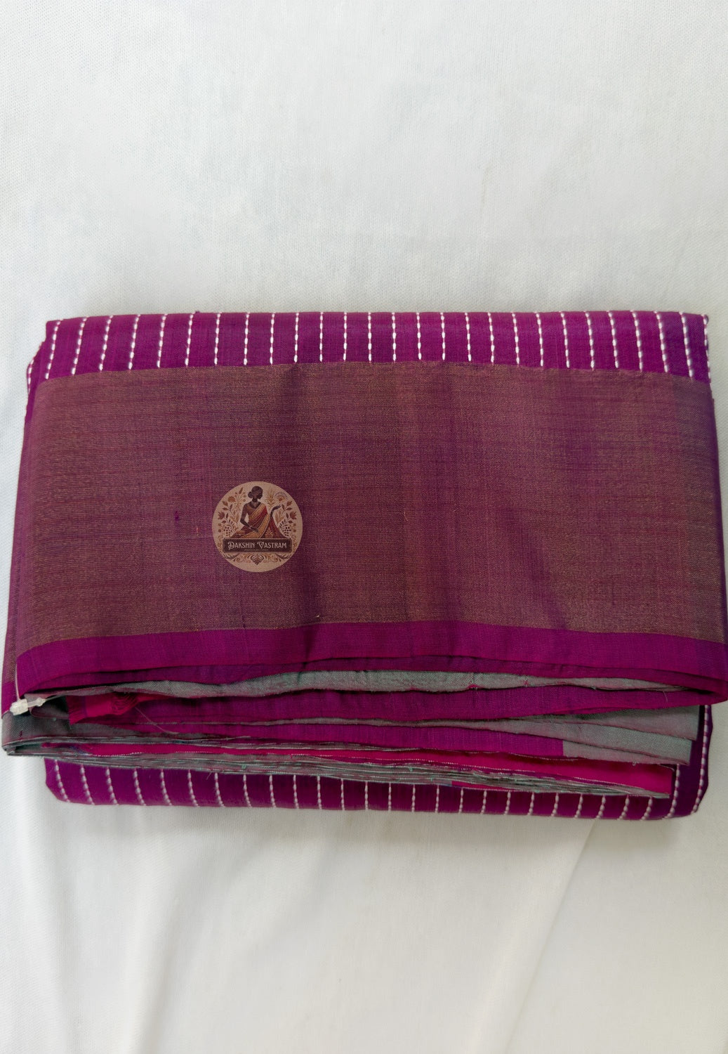 Full view of Bishnupur Pure Katan Silk Saree by Dakshin Vastram — simply, completely, enough, handwoven in Bishnupur Bengal for weddings, Durga Puja and cultural celebrations across UK, USA, EU and India