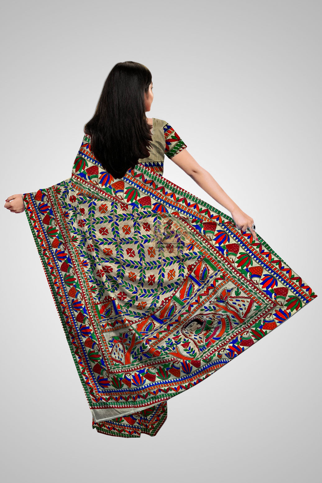 Buy Ghicha Sarees – Rear view featuring pallu design and weave detailing