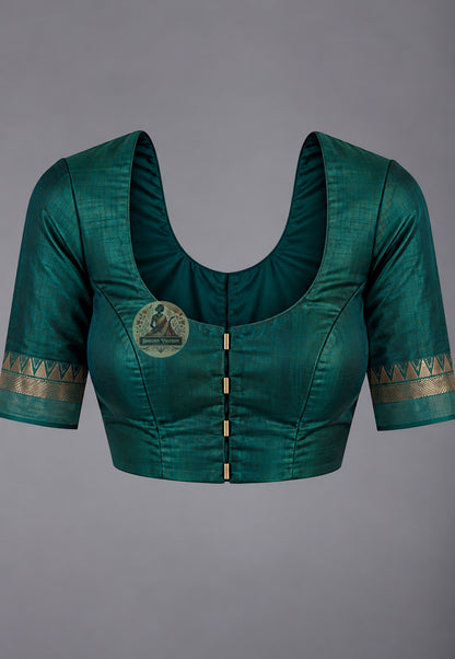 Matching blouse piece included with Bishnupur Katan pure silk collector's saree, pre-woven in the same structured Katan silk fabric by Bishnupur artisan weavers