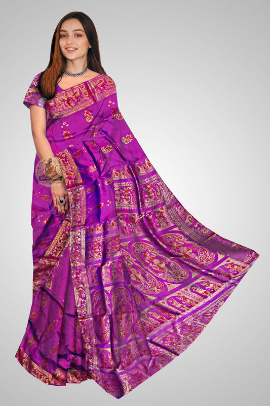 Buy Swarnachari Saree online – Front view with traditional Bengal motifs