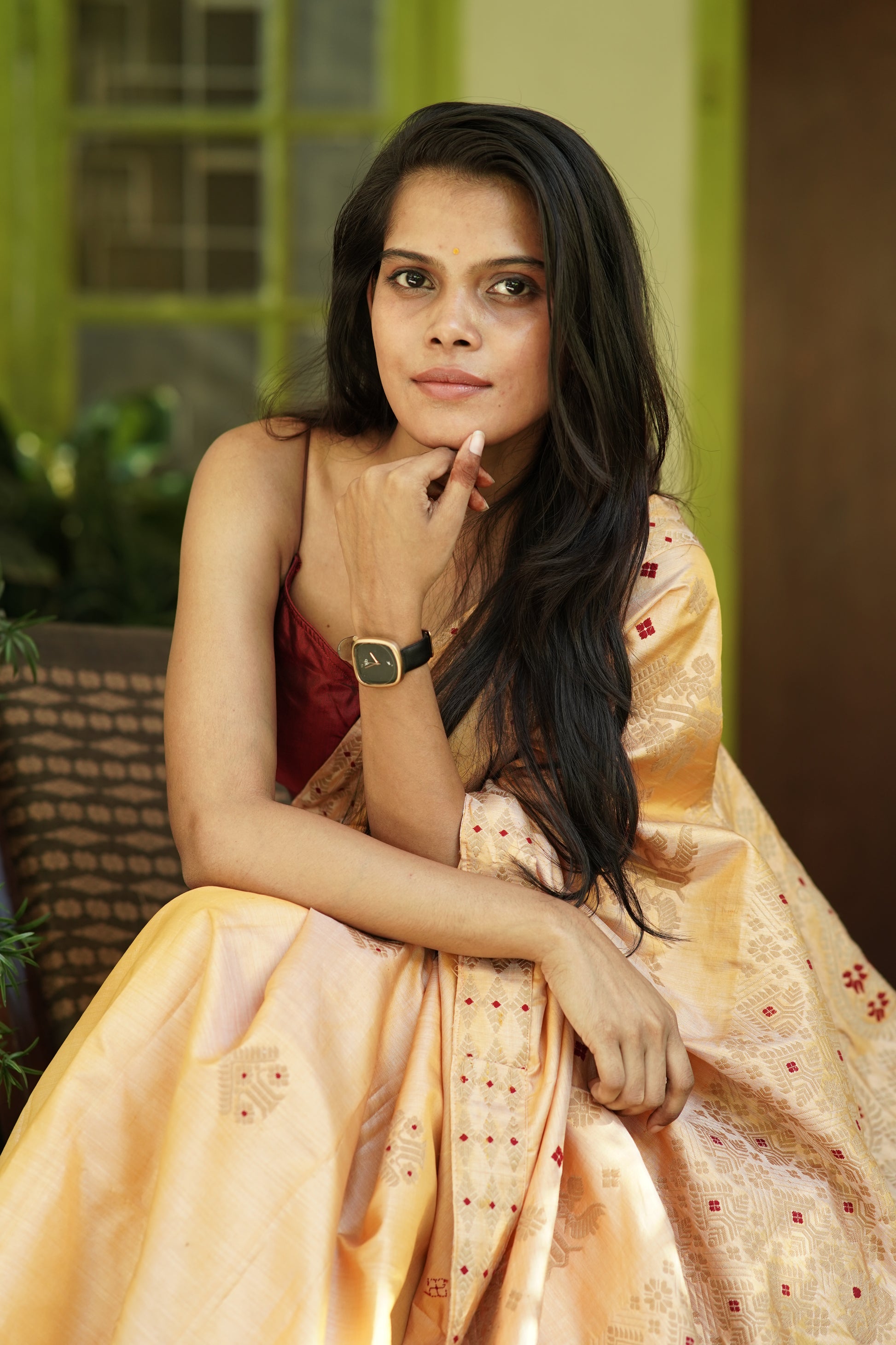 Buy Assam Silk Saree online – Rear view with traditional pallu