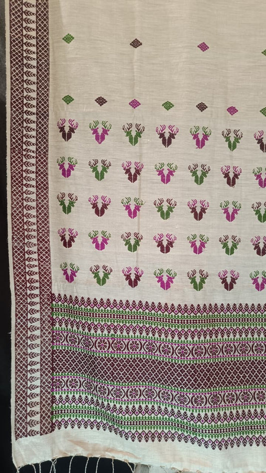 Buy Toss Eri Assam Silk Saree – Rear angle with elegant drape