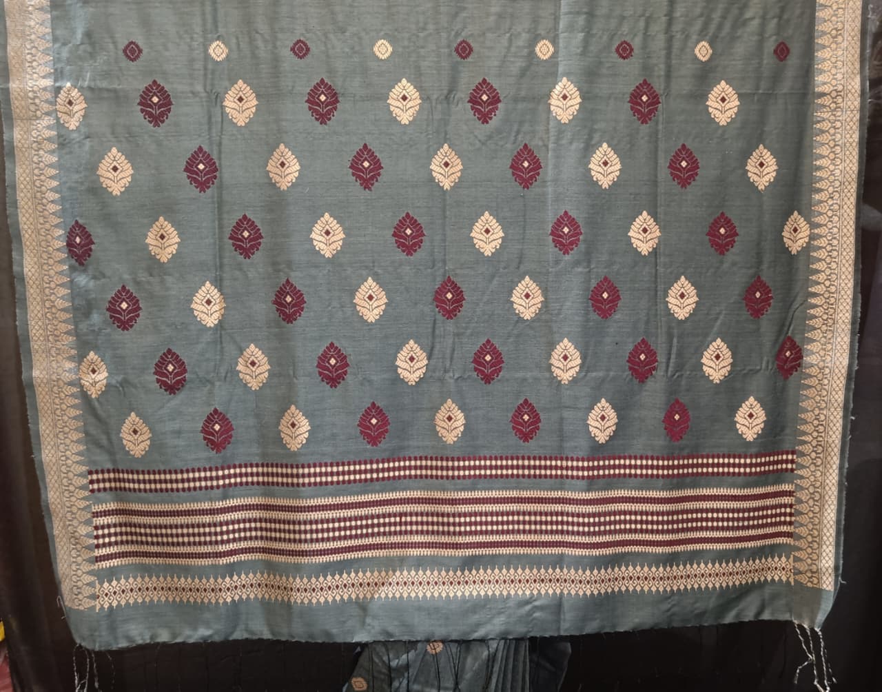 Buy Mulberry Eri Assam Silk Saree – Rear angle with elegant drape