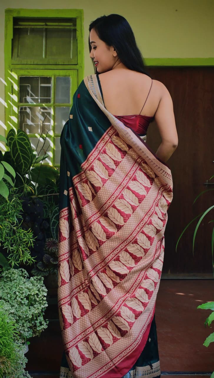 Buy Handloom Silk Saree – Rear pallu with traditional motifs