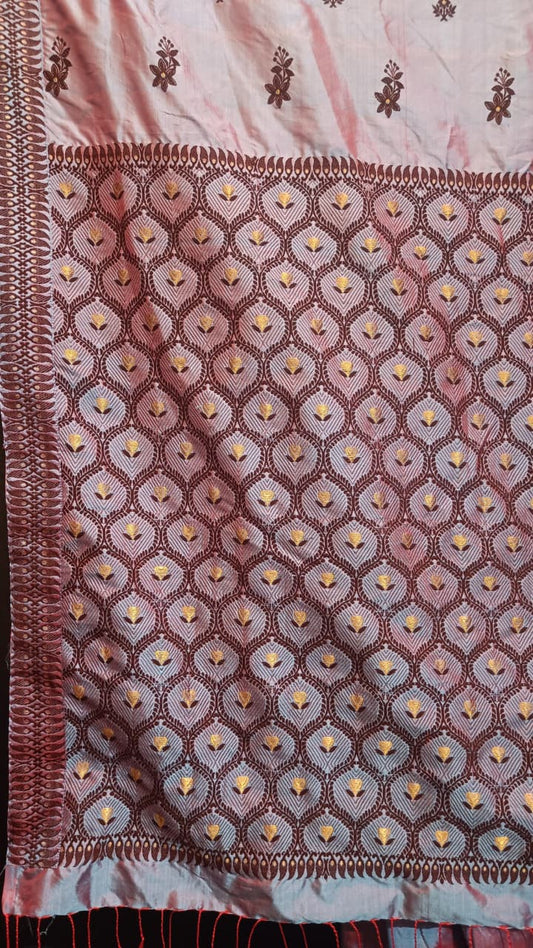 Buy Mulberry Assam Silk Saree – Rear angle with elegant drape