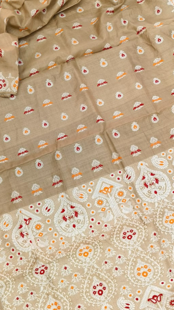 Buy Assam Muga Silk Saree – rear view with elegant fall
