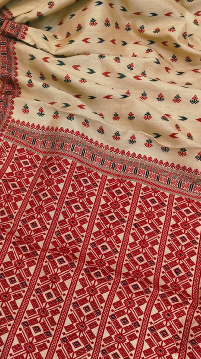 Buy Tussar Muga Silk Saree – rear view with elegant fall