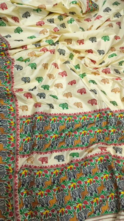 Buy Mulberry Assam Silk Saree – rear view with elegant drape