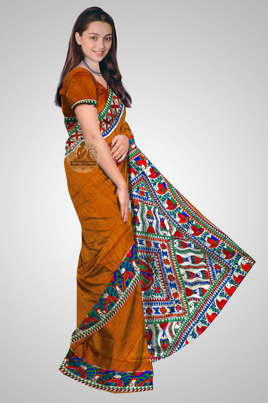 Buy Handloom Tussar Saree – Natural side profile captured