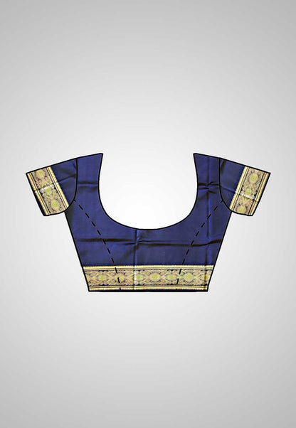 Blouse Piece: Matching blouse piece of the Baluchari Pure Silk Saree, with exquisite detailing.