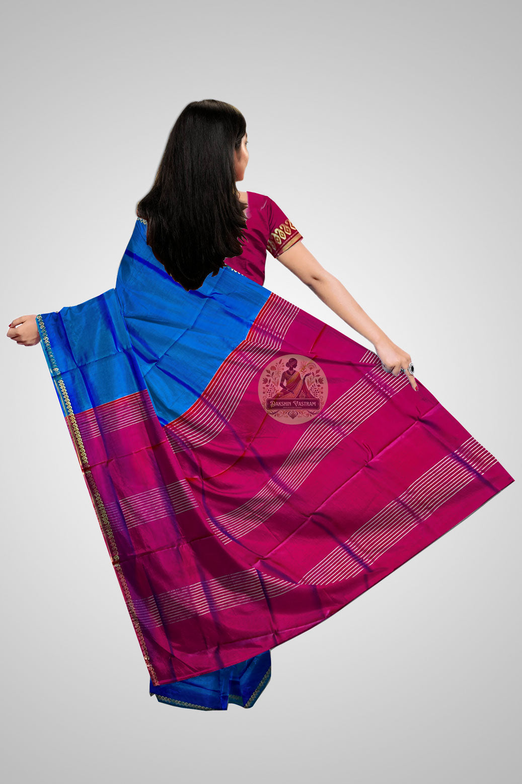 Buy Handloom Silk Saree online – Rear pallu with zari detailing