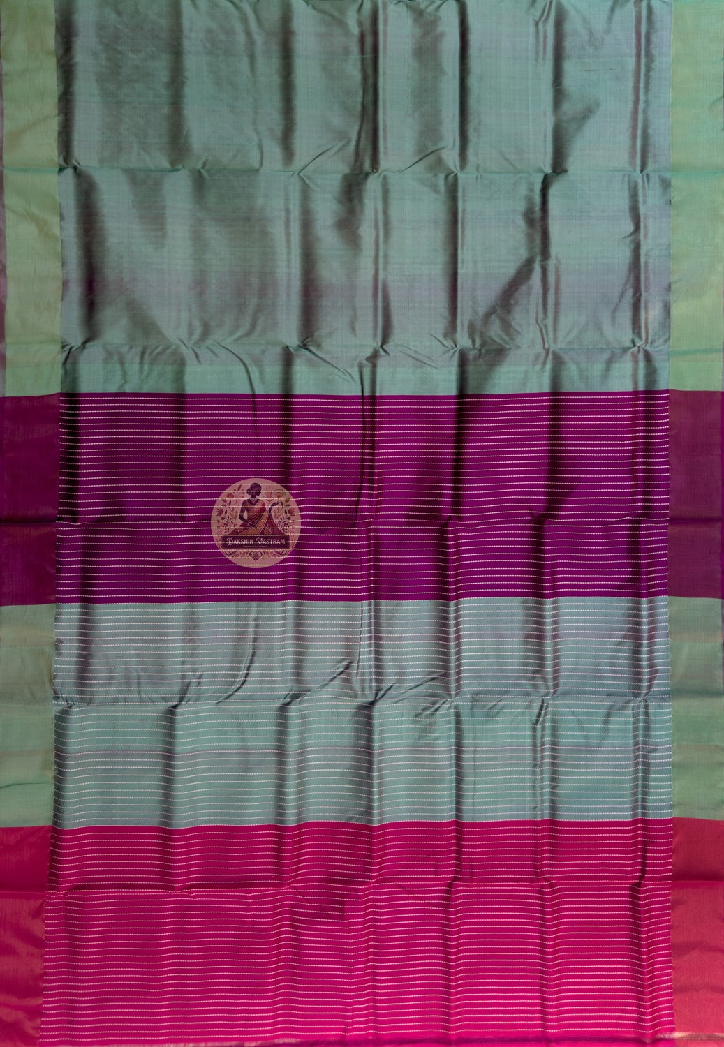 Detailed close-up of hand-woven border on Bishnupur Pure Katan Silk Saree showing the warm natural lustre of pure Katan silk and Bishnupur weave patterns that glow with the confidence of something that knows its own worth