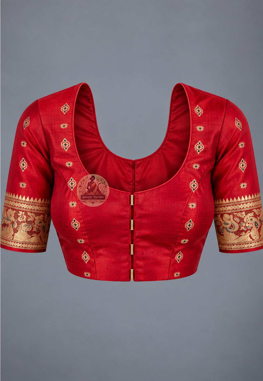 Matching blouse piece included with Swarnachari pure silk golden zari saree, pre-woven in the same Swarnachari silk by West Bengal handloom artisan weavers no tailoring required