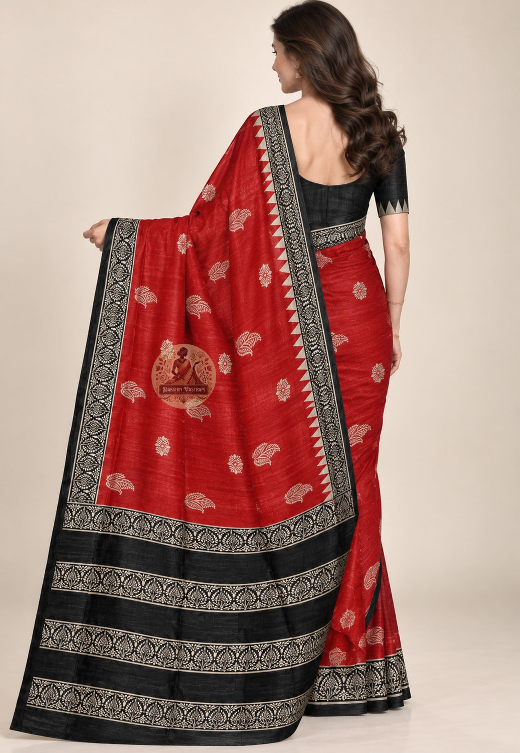Side view of Ghicha Tussar pure silk everyday saree displaying lightweight natural drape and earthy matte lustre for Diwali Onam and regular cultural occasions