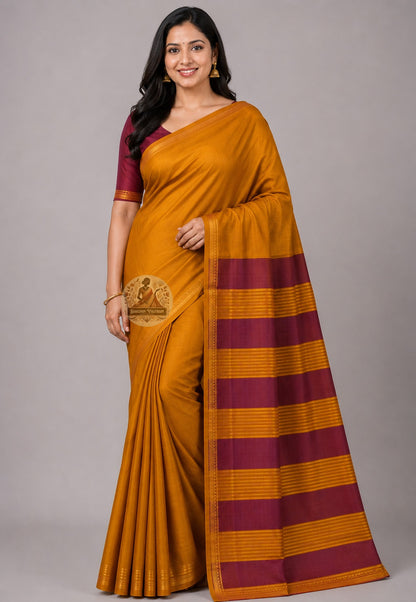Side view of handwoven Bishnupur Katan Silk saree showing zari border and pallu fall