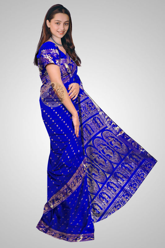 Buy Swarnachari Pure Silk Saree online – Majestic Blue side view