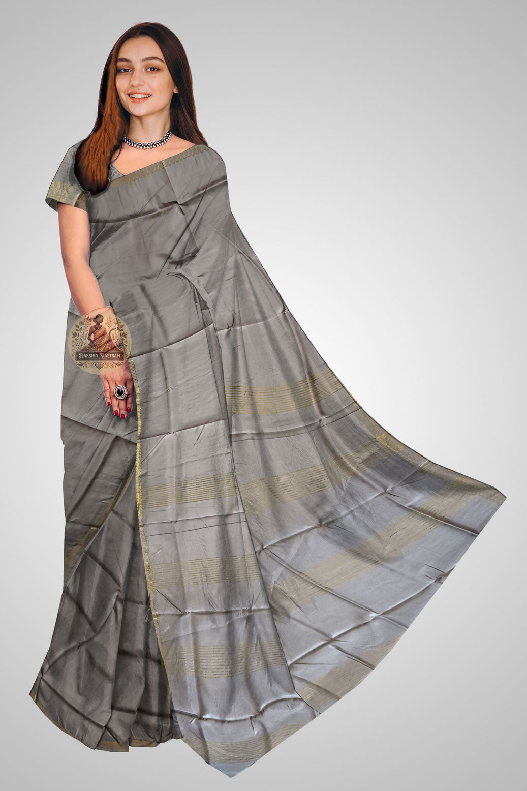 Shop Pure Silk Zari Par Saree online – Front view with zari border