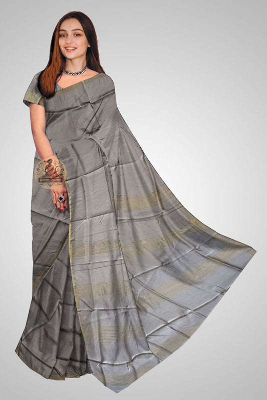 Shop Pure Silk Zari Par Saree online – Front view with zari border