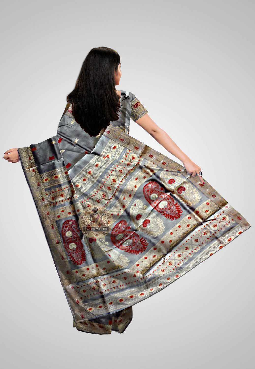 Buy Baluchari Silk Saree online – Elegant Handloom Baluchari rear view