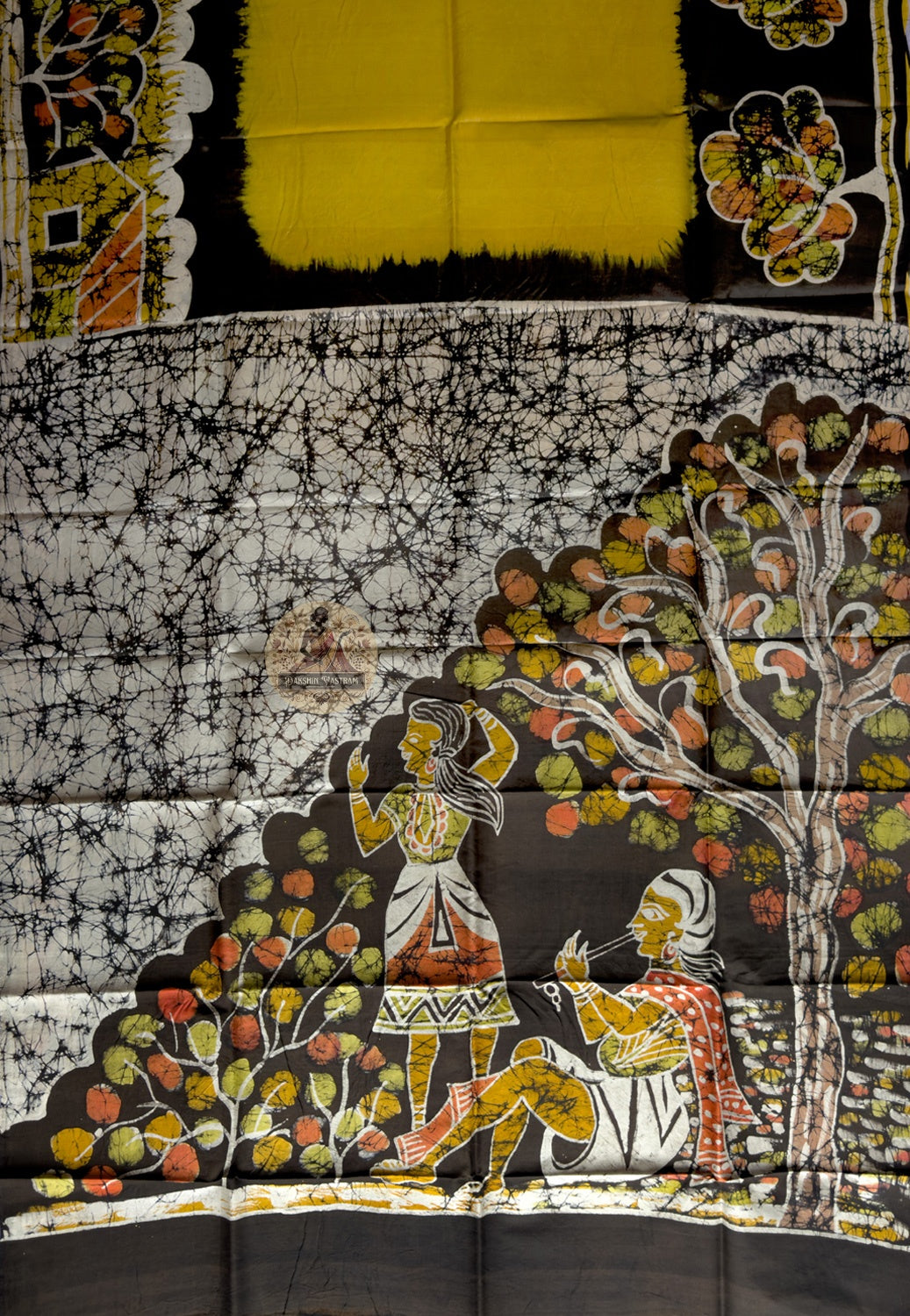 Close-up of Bishnupur pure Katan silk saree body showing tight handloom weave, rich colour depth and silk luminosity