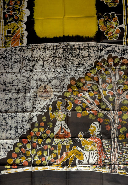 Close-up of Bishnupur pure Katan silk saree body showing tight handloom weave, rich colour depth and silk luminosity