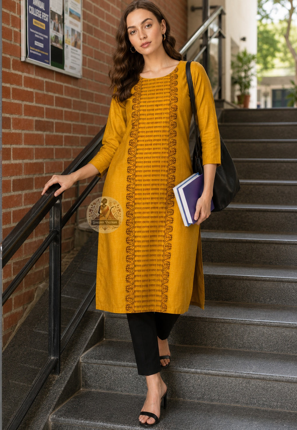 Front view of Baluchari Silk Kurti Piece with hand block print swirling kalka paisley repeat and dotted wave border Bishnupur West Bengal