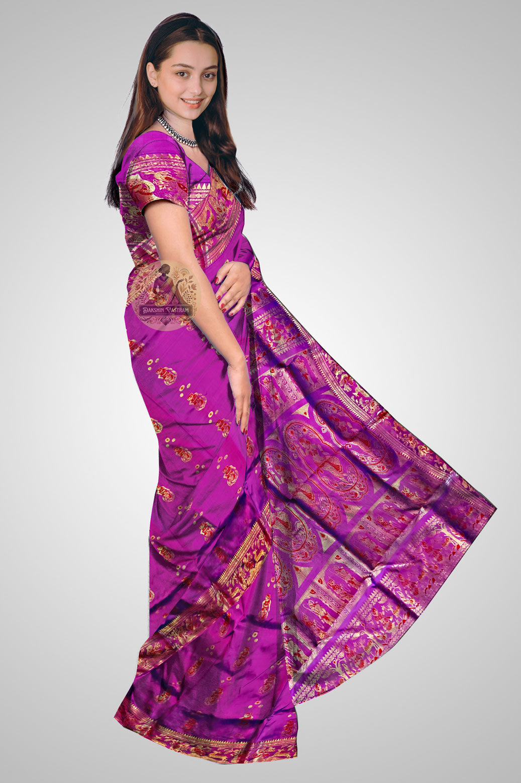 Shop Golden Weave Saree online – Side profile showing intricate design