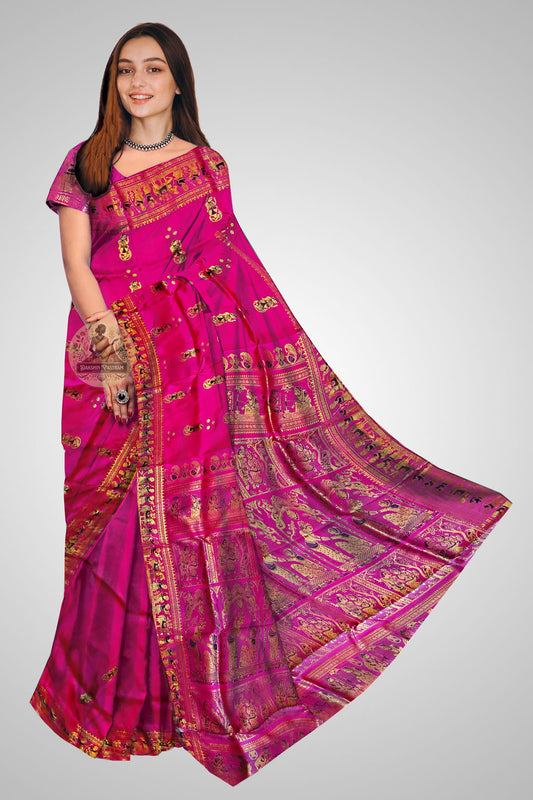 Buy Swarnachari Saree online – Front view showcasing golden zari motifs