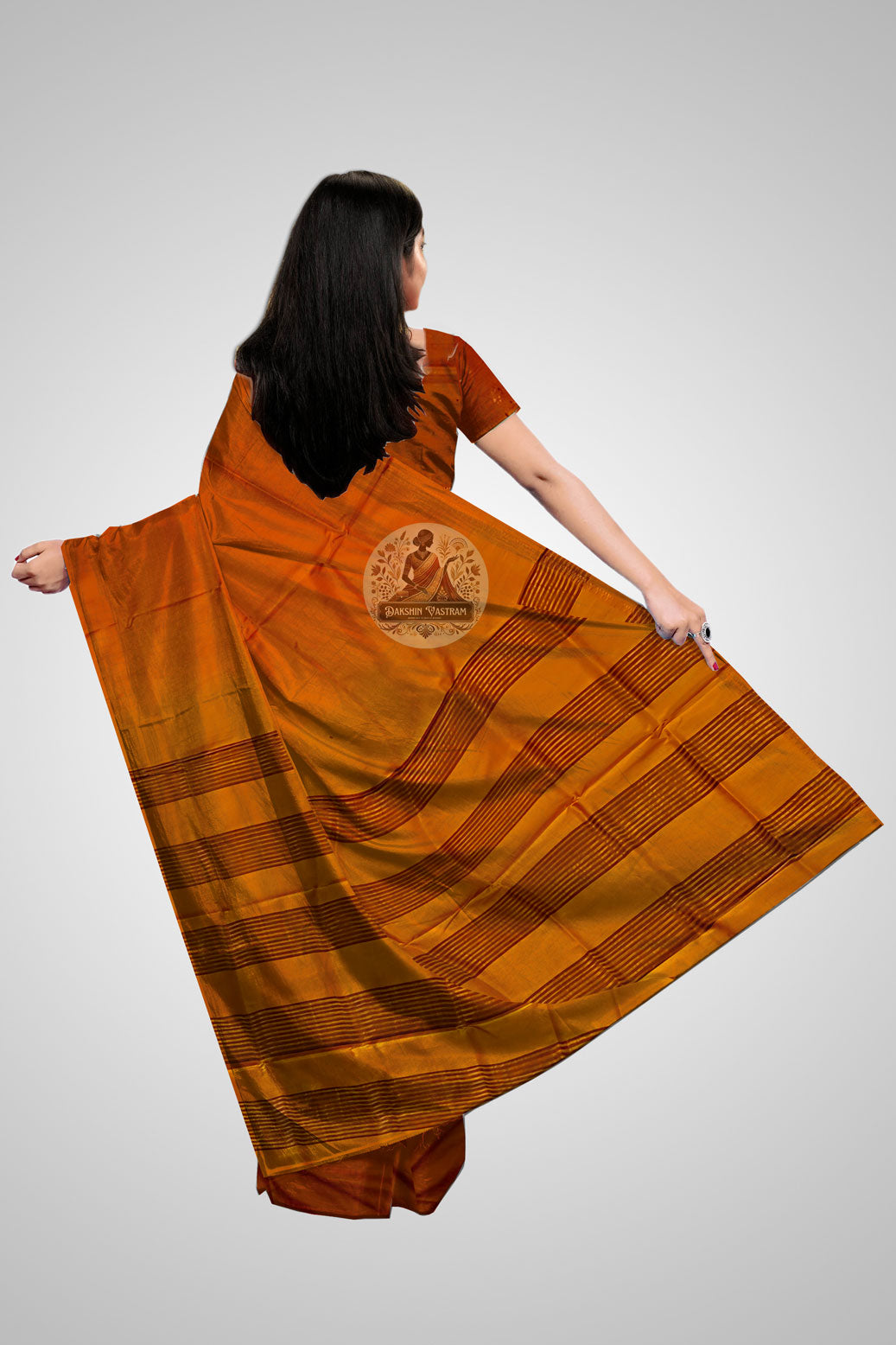 Shop Pure Silk Saree online – Rear view highlighting pallu design