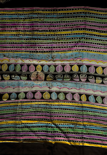 Close-up of Bishnupur pure Katan silk saree showing even handloom weave, deep colour richness and smooth silk surface